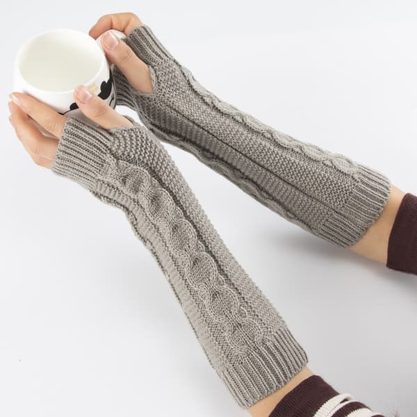 ##/Stickade Vantar Fingerlösa Armvärmare Tumhål Elastiska Vantar##/