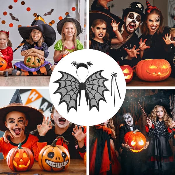 Halloween Kostyme - Svart Edderkopp, Halloween Sett med Vinger for Barn