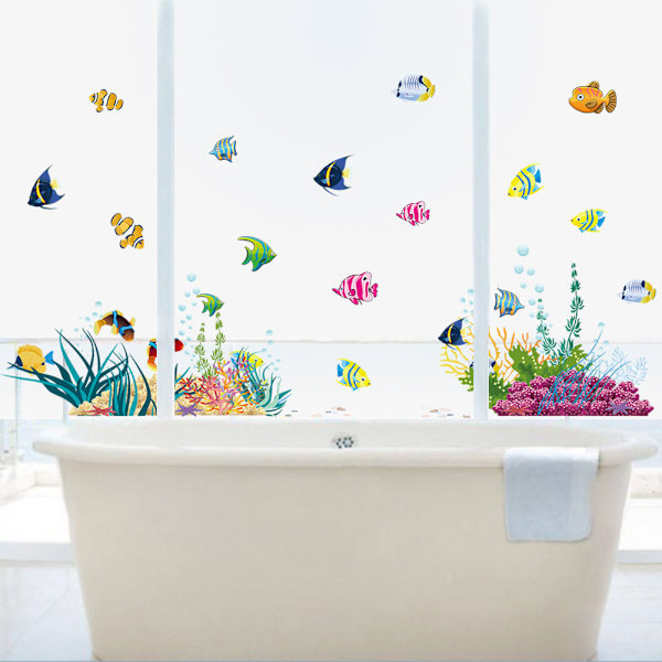 ##/Veggdekor for barn - Fiskeakvarium, hav-klistremerker, veggklistremerke for baderomfliser, barnerom, gutt og jente##/