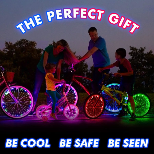 Färgpaket med 4 däck LED cykelhjulsljus med batterier ingår