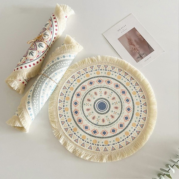 Koppmatte Vakkert Fint Håndverk Sklisikker Bohemstil Nordisk Varmeisolasjon Polyester Bomull Spisebord Matte Brikke Husholdningstilbehør 16 cm G