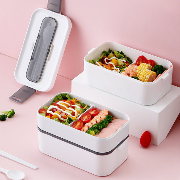 Bento Lunchbox för vuxna och barn, 1600 ml stapelbar lunchlåda med vit