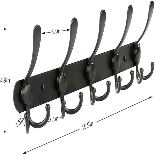 ##/2 st svarta väggmonterade klädställ – 5 trippelkrokar – 40 cm – Rostfritt stål##/