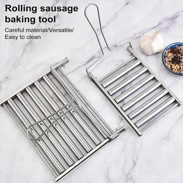 Pølserullegrill Hot Dog Stativ BBQ Rullegrill Rustfritt Stål Pølse Grillstativ for Piknik Campingtilbehør S