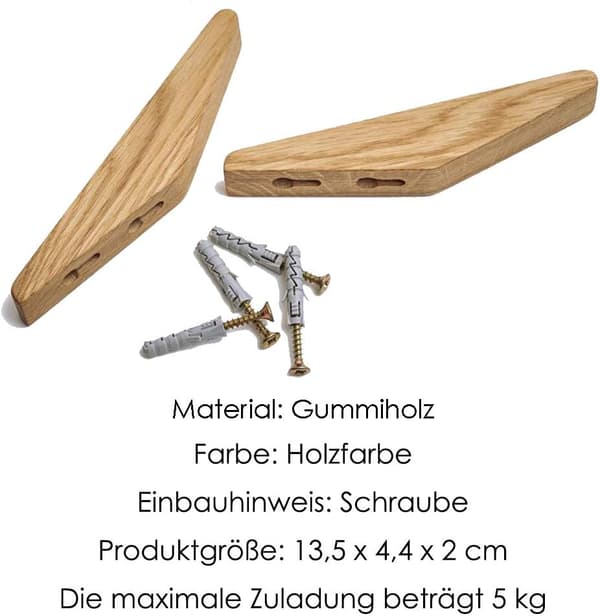 ##/Set med 6 vintage träkrokar, belastningskapacitet 5 kg, väggkrokar, ba##/