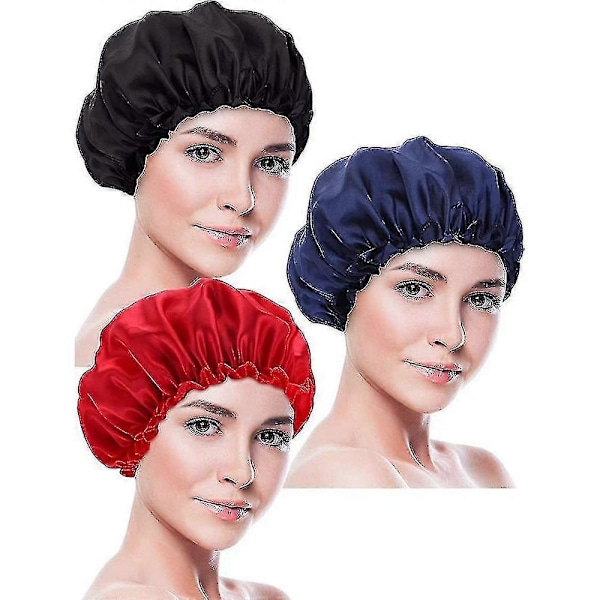 3 stykker sovehette i sateng, natthette, hodeplagg for søvn, myke hår turbaner