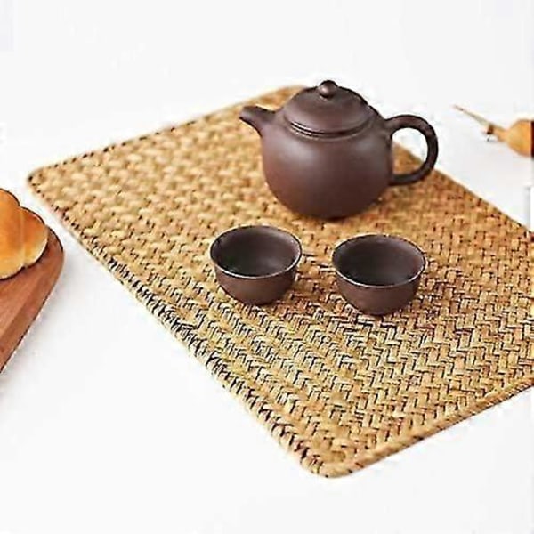 Pajukori aluset, 4 kpl, 43 x 30 cm, suorakulmaiset rottinkialuset, luonnolliset meriruohomatot