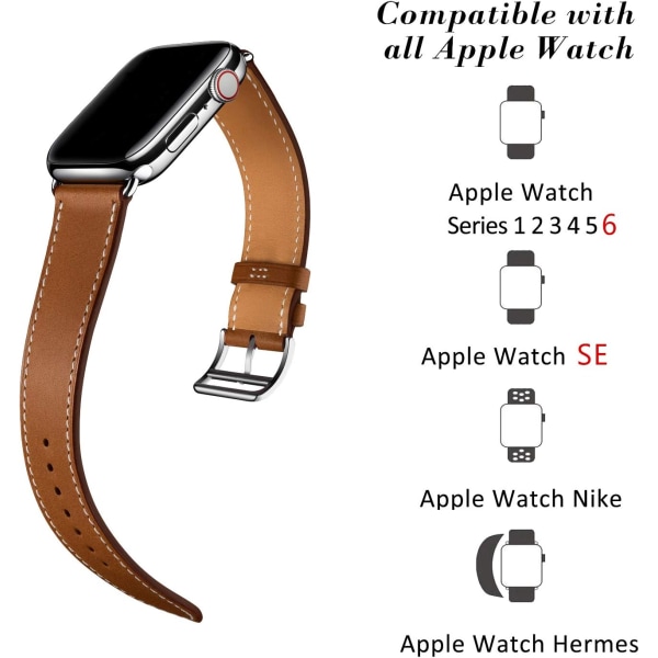 Ruskea Apple Watch -hihnan kanssa yhteensopiva 42 mm 44 mm 45 mm, Ruskea Le