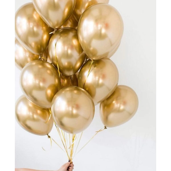Guld metallic krom latex ballonger, 100 pack 12 tum runda Heliu