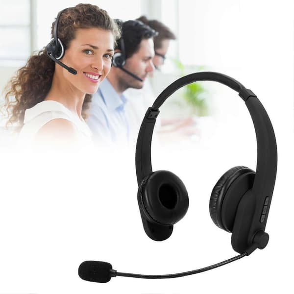 Trådløst headset Bluetooth 5.2 Støyreduksjon Komfortabelt telefonheadset med roterbar mikrofon for kontor, svart