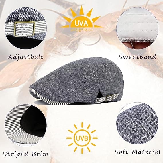 Hatt for menn, flat beret, sommer, justerbar, flat newsboy-hatt med visir