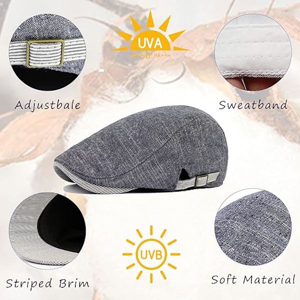 Herrar Flat Beret Keps Sommar Justerbar Flat Newsboy Hatt med Visir