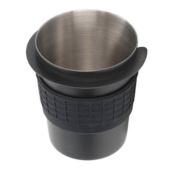 58mm kaffedoseringkopp i rustfritt stål Kaffemaskin Håndtak Mottakspulverkopp med silikonring svart