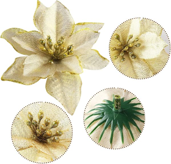 (Blå) 45 stk. Jule Poinsettia Dekorationer Glitter Poinsett
