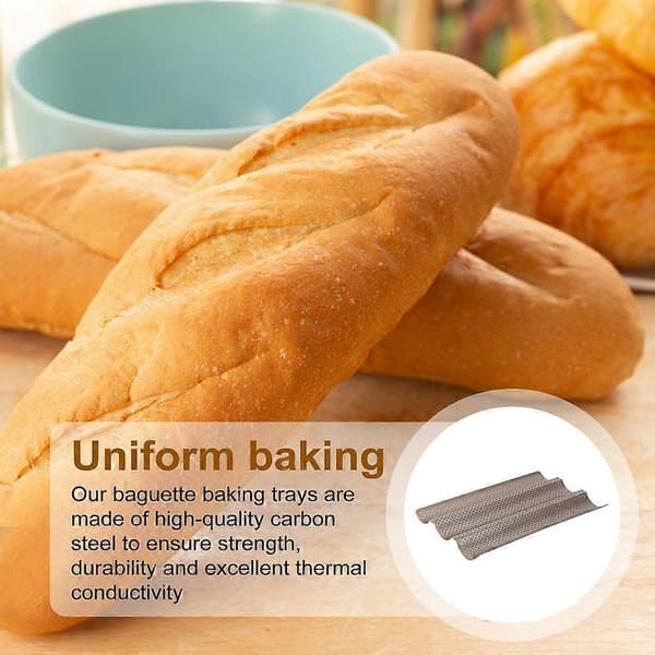 Baguette Brødform Non-Stick Bølgeformet Baguetteform Perforeret Baguette Bageplade til Surdejs Italiensk Brød S