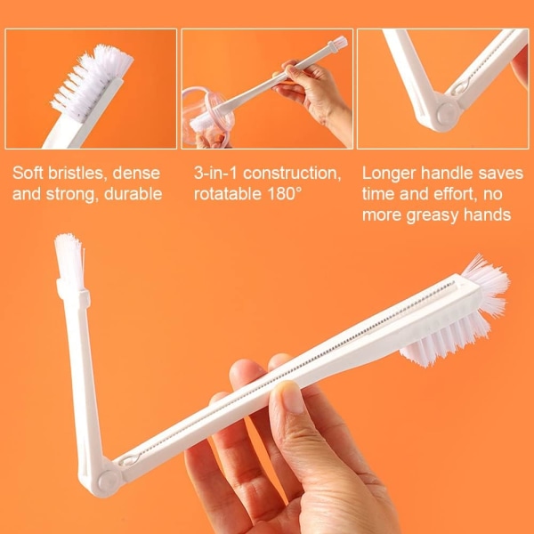 3-pack Multifunktionell Flaskborste - 3 Flaskor och Sugrör Penslar, Spaltborste