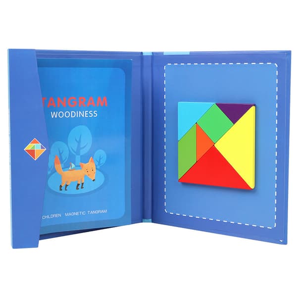 Magnetisk tangram-pussel i trä för barn, rolig intellektuell leksak