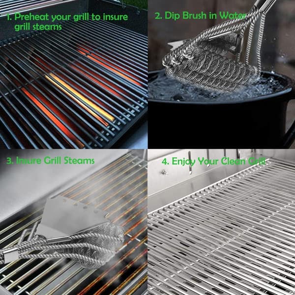 BBQ-børste, 3 i 1 BBQ-rengjøringsbørste med skrape, rustfritt stål