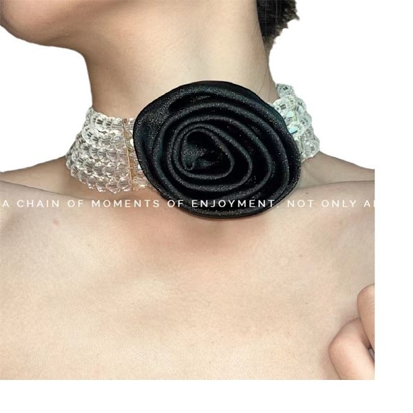 ##/Fransk damer rose utsmykket krystallperle choker##/