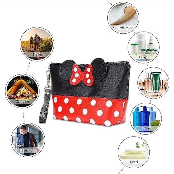 Mickey Makeup Opbevaringspose, Sløjfe Polka Dot Rejse PU Kvinder Taske, P