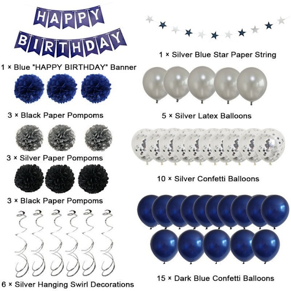 47 stycken (mörkblå ballongset) Helium Latexballonger för