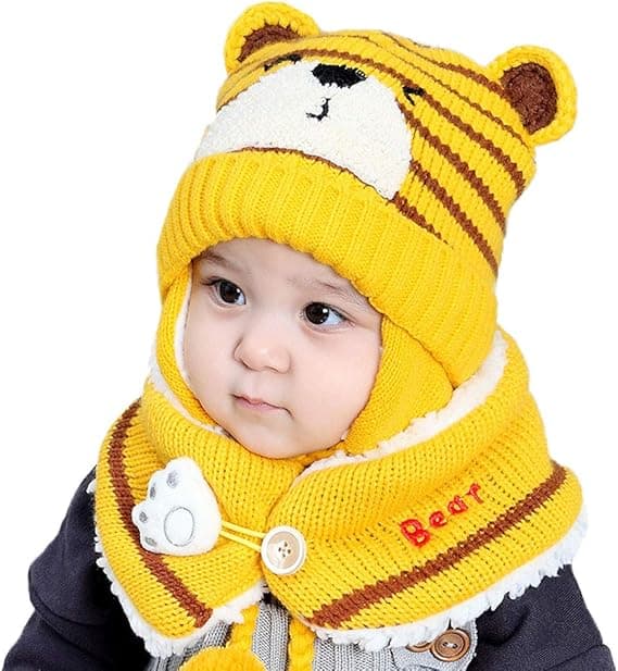 Vinterlue + Koselig Varmt Hals skjerf Beanie Lue Ull Heklet for Barn