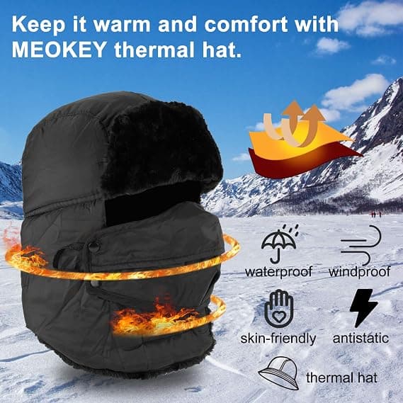 Polstret pilot hat - Sort med vindtæt maske, Unisex Winter Rider