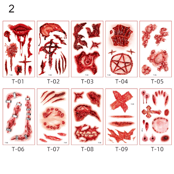 10 st/set PVC Tatuering Klistermärke Iögonfallande Skräck Visuell Effekt DIY Falsk Kroppstatuering För Fest 2