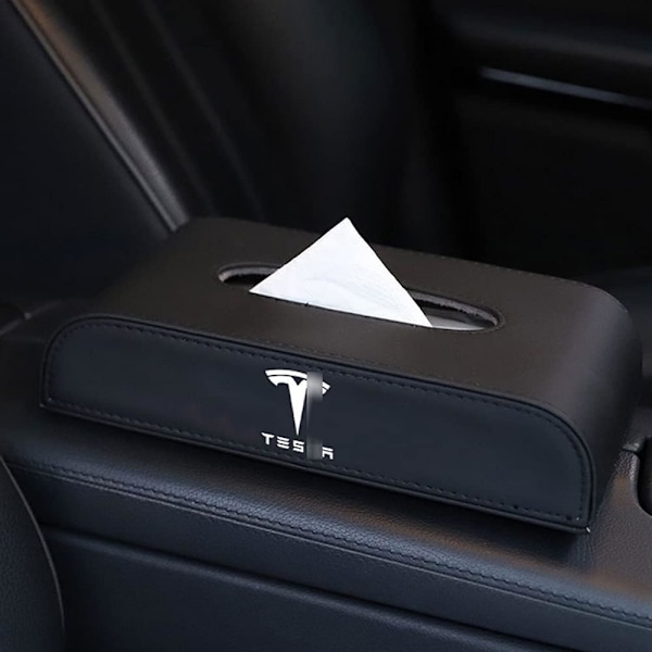 ##/Bil Læder Vævsæske, Sort, Servietæske til Tesla Model 3 2021##/