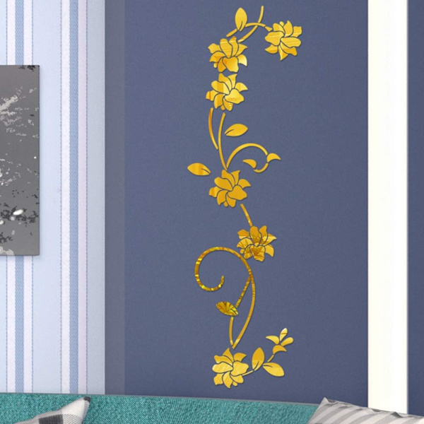 ##/Blomsterranke Akryl Spejl Vægstickers, Elegant Spejlindstilling##/