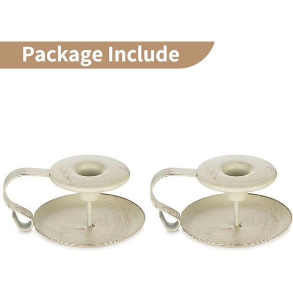 ##/Set med 2 Vintage Smidesjärnsljusstakar - Vit, Lång##/