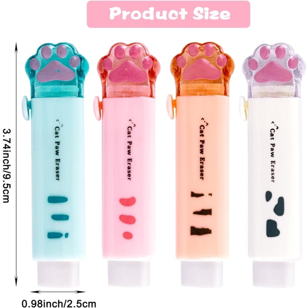 4 STK Push-Pull Cute Cat's Paw Eraser Girl Blyant Eraser Student