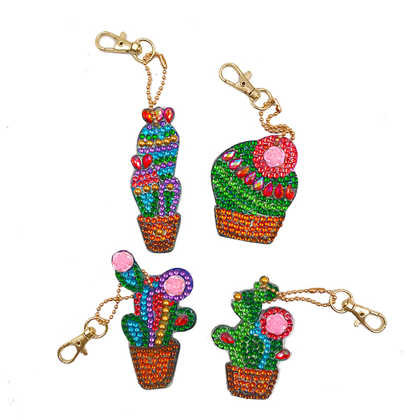 Fire-delt Cactus DIY Diamantmaleri Nøglering Vanddiamant Pa