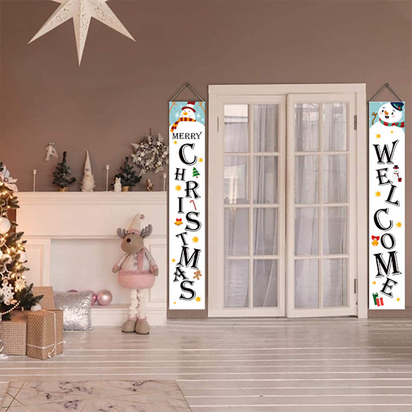 ##/Udendørs Juledekoration Banner - Hvid Snemand, Jule Si##/