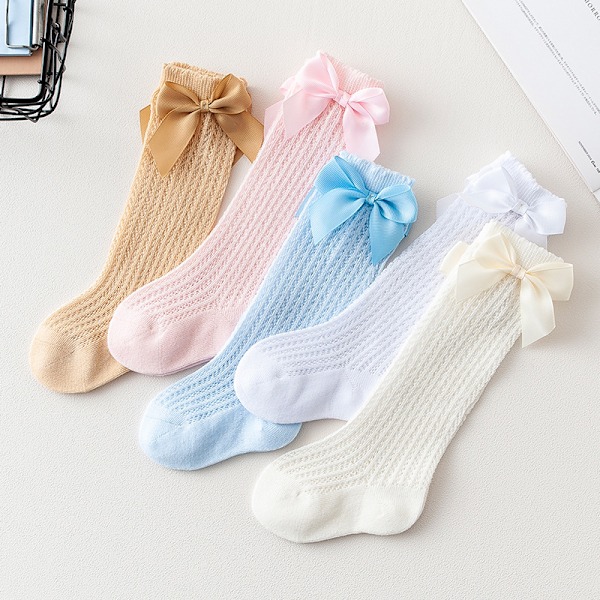 ##/5-pack Bomullsrosetter Knähöga Strumpor Baby Flicka Nyfödd Mesh Strumpor 1-3 År##/