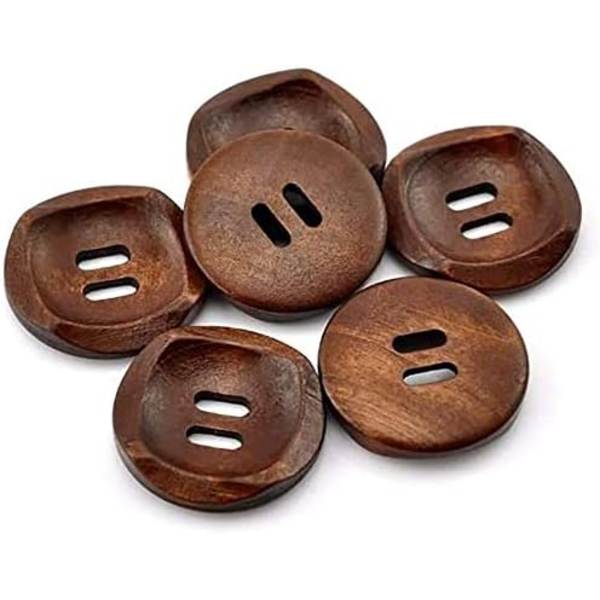 25 Runde Brune Træknapper 30mm med 2 Huller (30mm-25Stk)