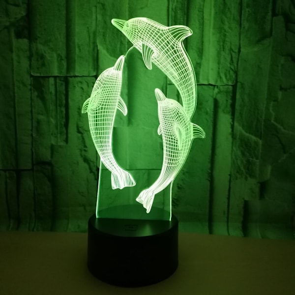 Dolphin 3D-lampa med 7 färger, beröringskänslig, stereoskopisk 3D-vision