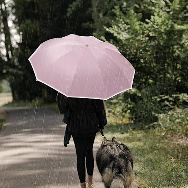 ##/Heijastavilla vinyylijuovilla varustettu sateenvarjo - vaaleanpunainen, unisex, automaattinen##/