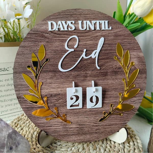 Ramadan Nedräkningskalender Trä Rund Lövdekor Display Form DIY Eid Mubarak Festival Bordsdekoration D