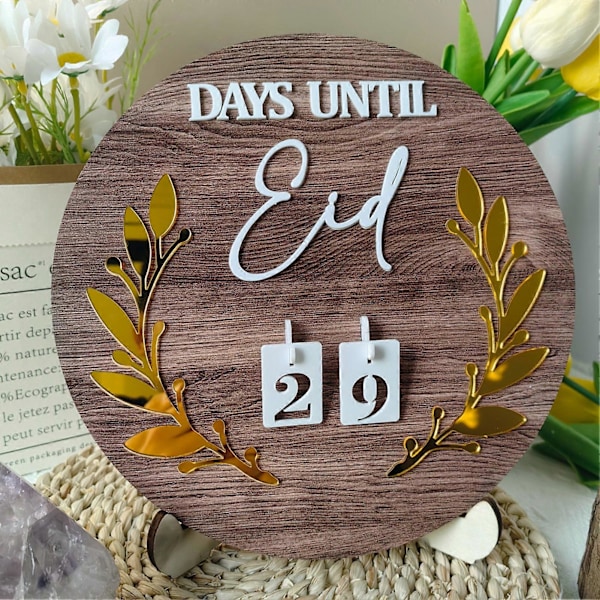 Ramadan Nedtelling Kalender Tre Rundt Blad Dekor Display Form DIY Eid Mubarak Festival Borddekorasjon C