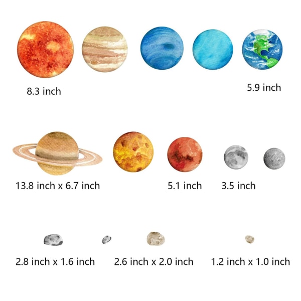 Ni Planeter Vægsticker, Børne Vægsticker, Solsystem Væggen