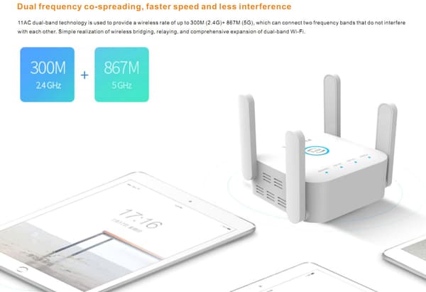 1200 Mbps Kraftig WiFi-Repeater, Kraftig WiFi-Forsterker, Dobbelt Ba