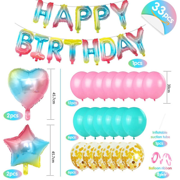 Flerfärgad 1-årsdag Flerfärgad Ballon, Dekoration för Födelsedag
