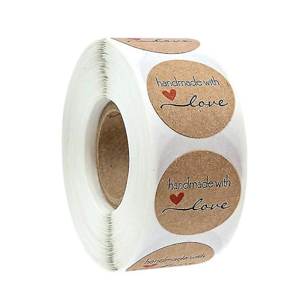 &1000 Natural Kraft Paper Round Homemade With Love Stickers With Red Heart 1 Inch Adhesive Label (2 Rolls, Homemade With Love)&