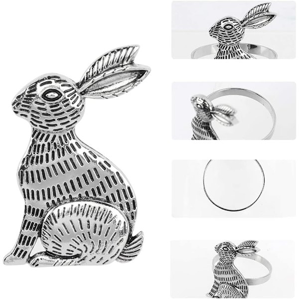 4 st (legering silver, ca 5 cm i diameter) Påskkanin Servettringar