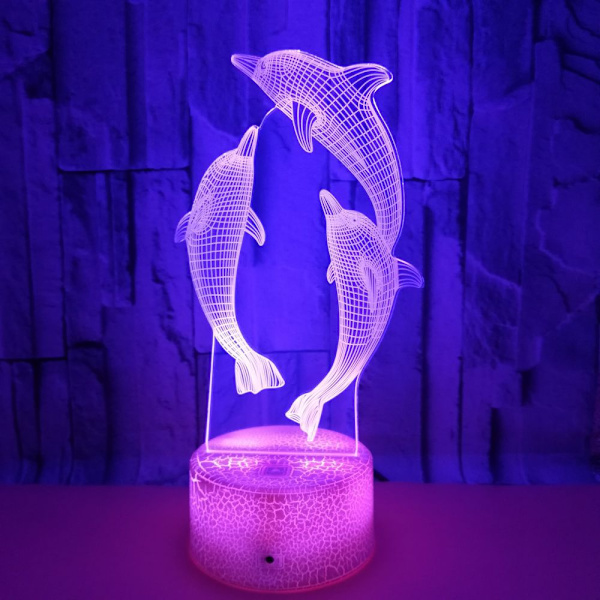 Dolphin 3D-lampa med 7 färger, beröringskänslig, stereoskopisk 3D-vision