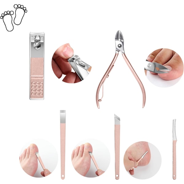 18pcs (Rose Gold) Nail Clippers Pedicure Kit with PU Leather Cas