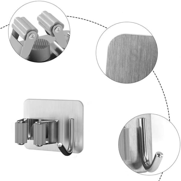 /#/Veggmonteringssett selvklebende rustfritt stål moppholder kost holder enhetsholder/#/