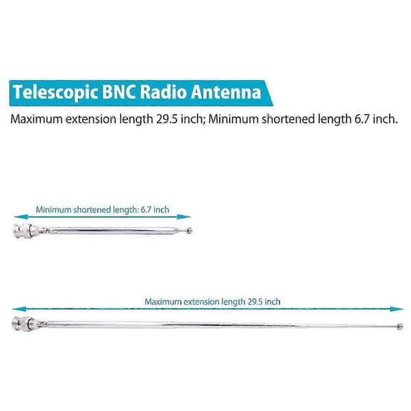 (2 pakke) BNC radioantenne med BNC hanstik jack-stik adapter teleskopisk rustfrit stål HF VHF UHF BNC antenne