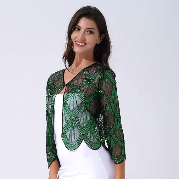 Lille paillet shawl til kvinder - Rød, Vintage Bolero Bryllup Aften